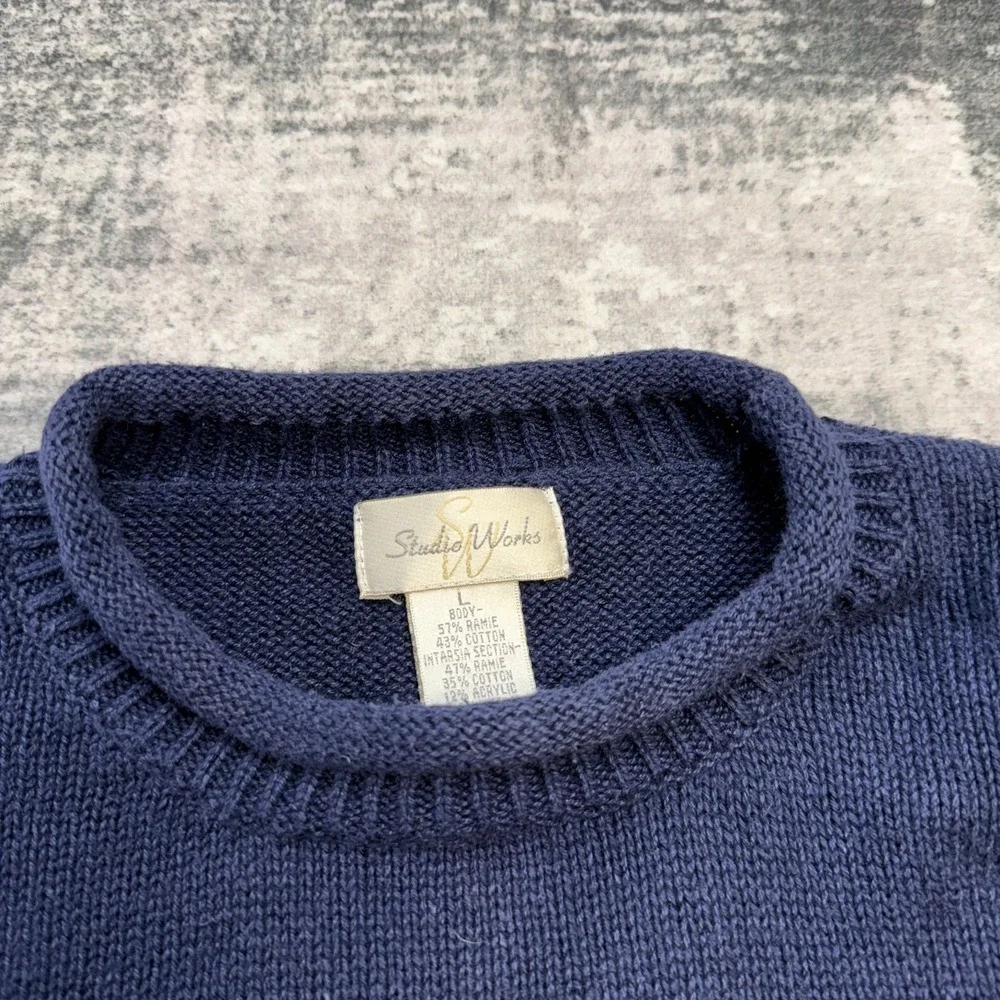 VTG Christmas Sweater Womens Large Blue Teddy Bear‎ Skating Roll Neck 90s Party